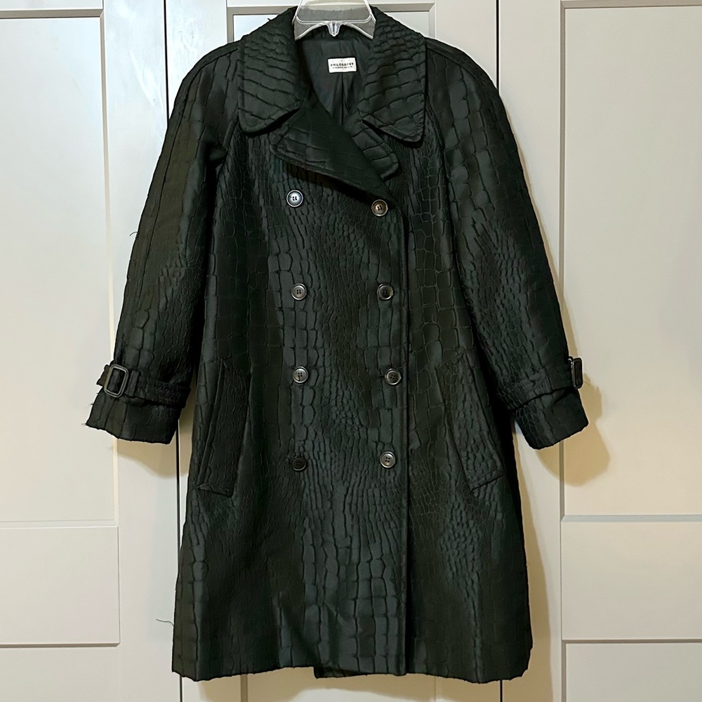 Philosophy Di Alberta Ferretti Faux Snakeskin Trenchcoat Black Women’s Size 12